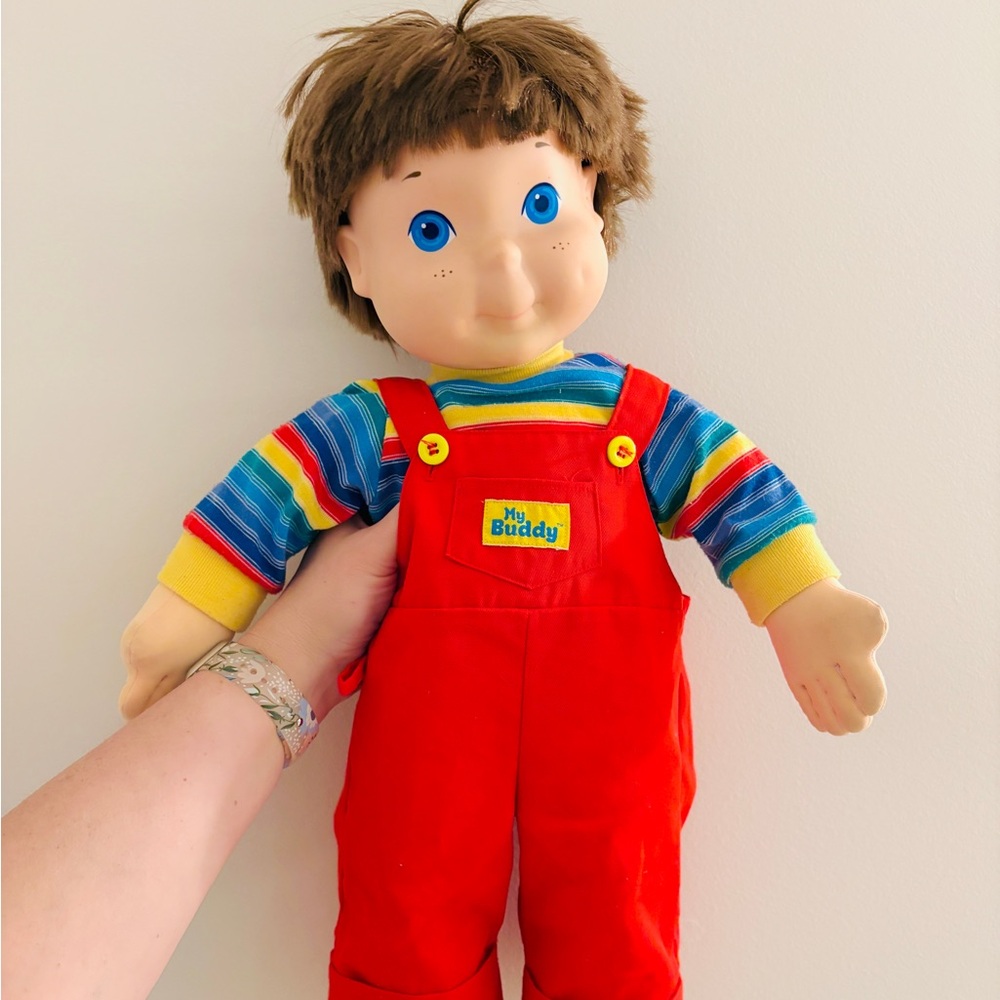 1985 My Buddy Doll in Red Overalls with Rainbow Shirt, Classic Collectible
